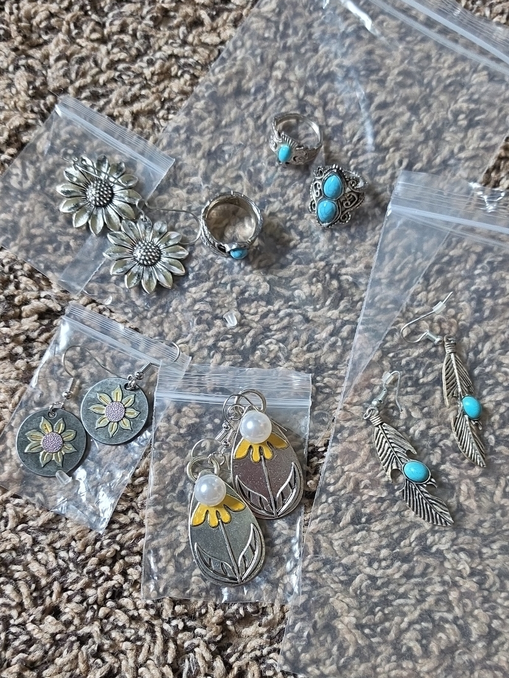 Turquoise Accent Feather Earrings - Silver Tone Women's Accessories